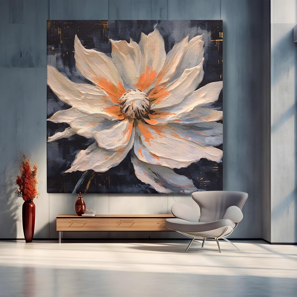Tablou canvas cu tablou canvas cu floare texturata, fara rama, pe sasiu de lemn